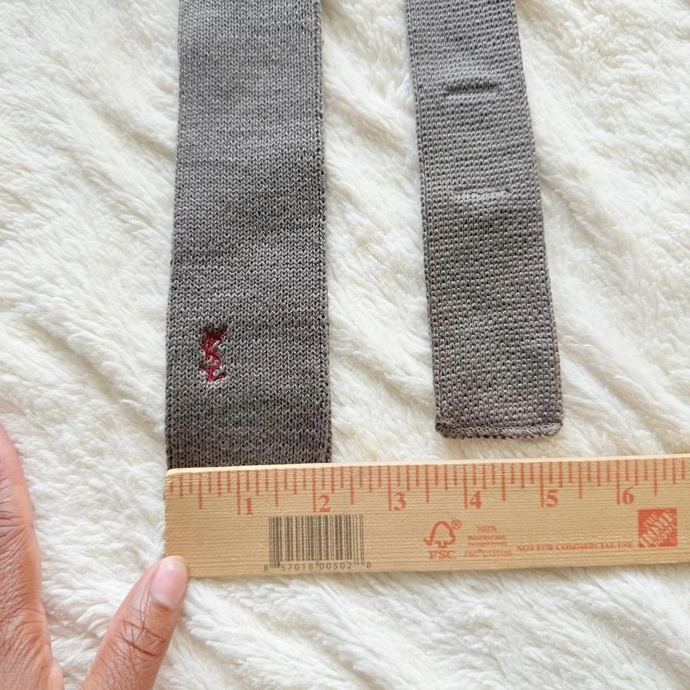 Yves Saint Laurent Men's Tie Gray Knit 100% Cotton Vintage YSL